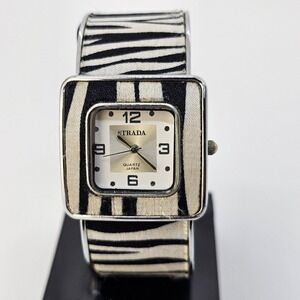 Strada Women's Watch 35MM Zebra Design Cuff White‎ Dial 6" New Battery
